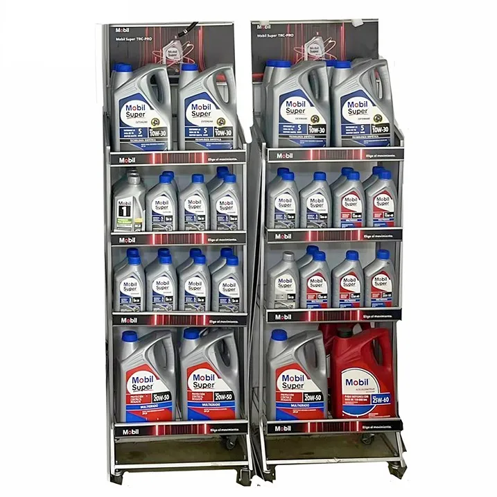 Custom Metal Lithium Car Battery Stand Lubricant Motor Engine Oil Display Rack For Auto Repair Shop