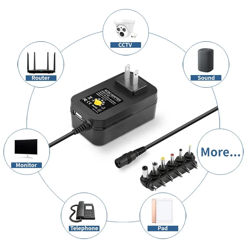 3V 4.5V 5V 6V 7.5V 9V 12V with 5V 2A USB 30W Multi Voltage Tip Adjustable Power Adapter Universal