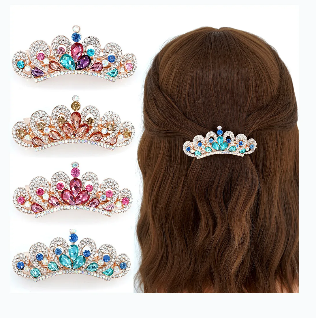 Bridal Crown Hair Accessories Barrettes Hairgrips Retro Hair Ornament Fashion Rhinestone Headpiece for Women