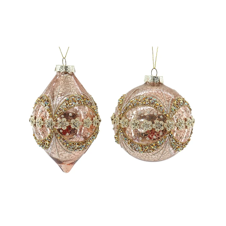 Factory Wholesale Holiday Home Party Xmas Decoration Christmas Trees Decorations Glass Ball With Beads Patterned