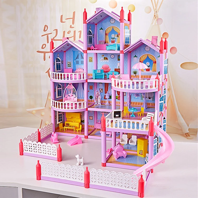 Zhoya DIY Baby Dollhouse Little Girls Funny House Child Pretend Play Building Toys Plastic Doll House With Furniture