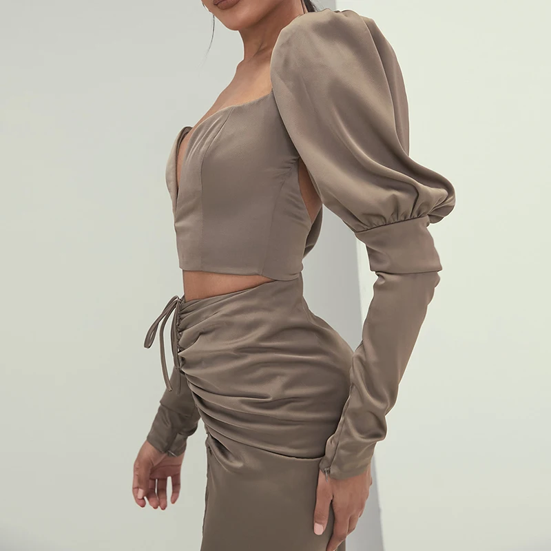 New Autumn high-end Custom Women Casual V Neck Sexy Olive Backless Ladies Cocktail Dress