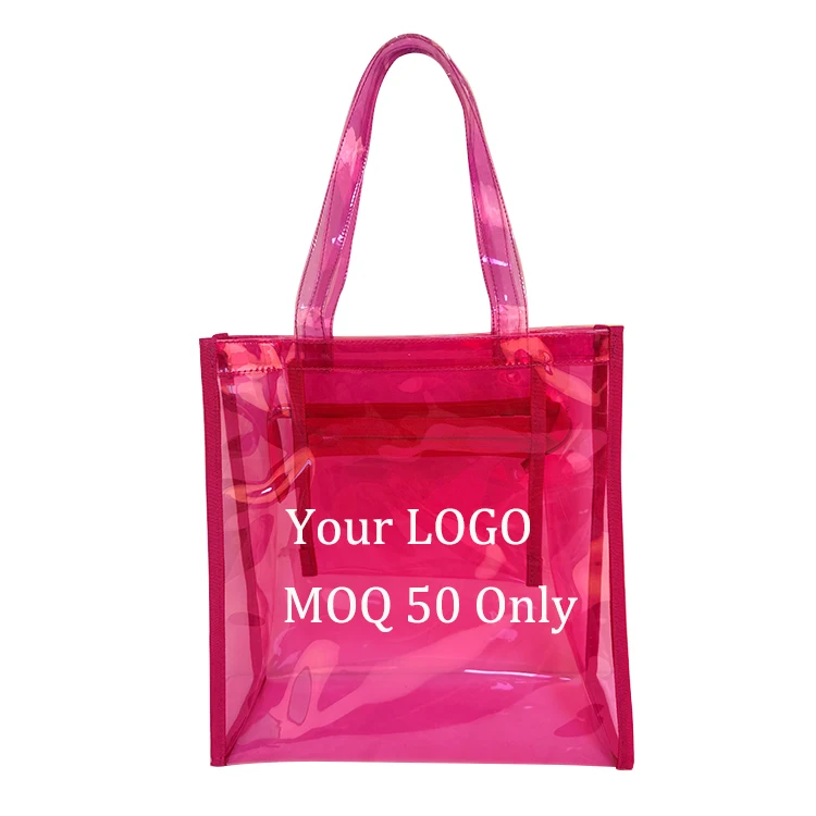 Fashion Women Clear Plastic Beach Handbag Transparent Shopping Bags Neon Pvc Nurse Tote Bag