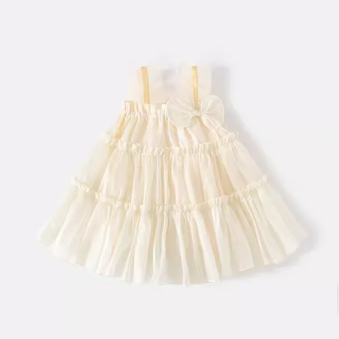 Wholesale Manufacture summer cute big bow soft tutu spaghetti strap dresses for kids girls