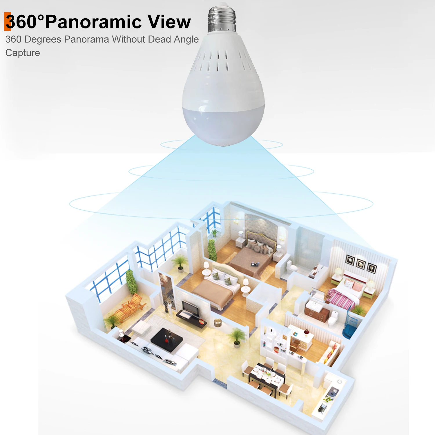 Manufacturer V380 Mobile Remote CCTV Camera Support SD Card Fisheye Surveillance CCTV Security 360 Degree View Bulb Camera