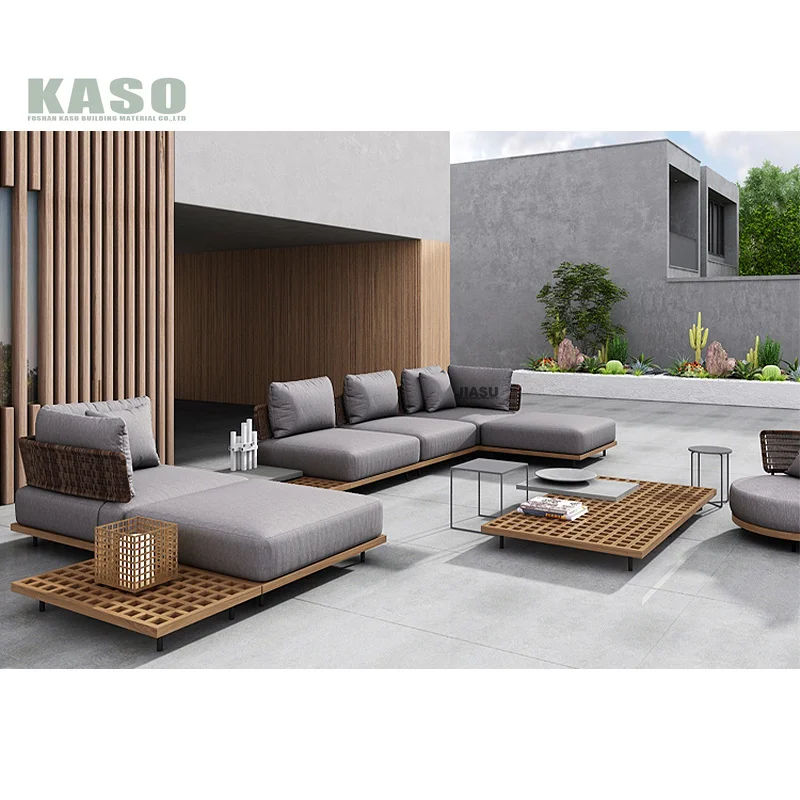 Luxury Aluminum Furniture Sets Lounge Chair Wooden Pe Rattan Wood Garden Sofa Set Outdoor