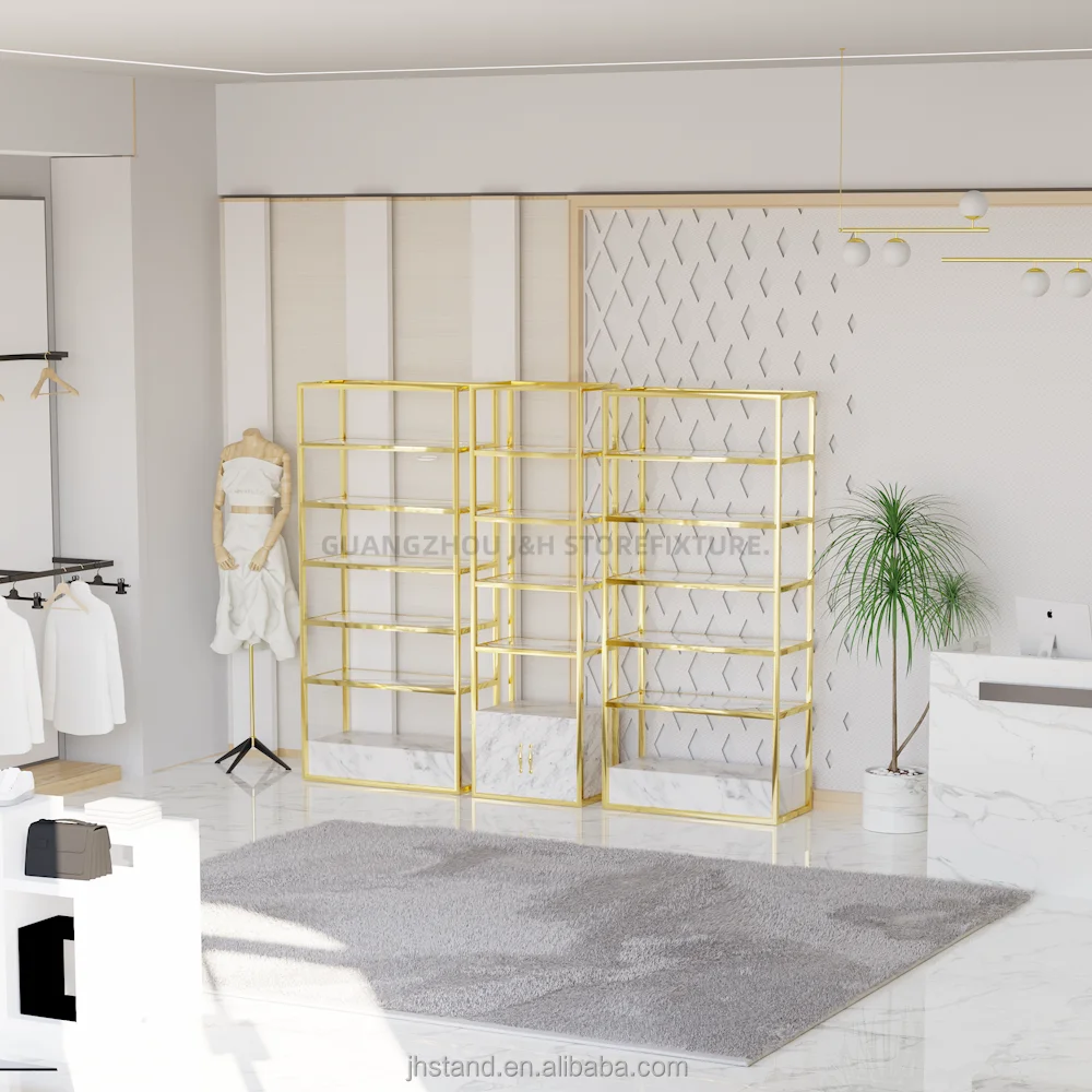 cosmetic store stainless steel display shelves shoes shop bag boutique store racks shelf display with cabinet factory wholesale