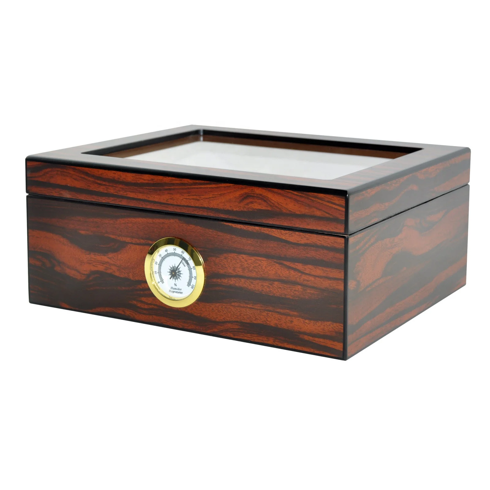 Wholesale Custom Portable Cedar Wood Cigar Case 25-50 Count Luxury Tempered  Glass Top  Wooden Cigar Humidor