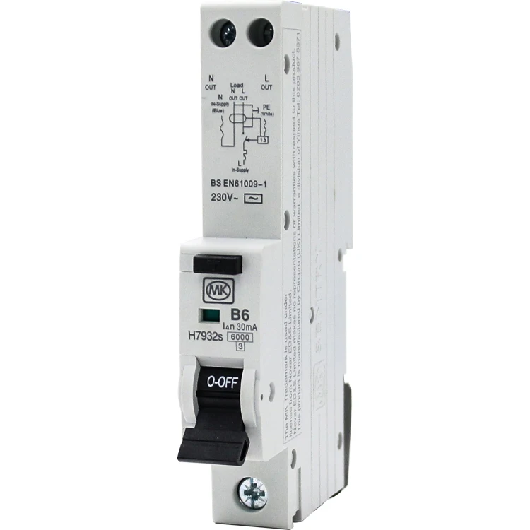 MK SENTRY Hot sale RCBO 6A 230V B CURVE 30MA TYPE A SINGLE MODULE MINI 6KA RCD RCBO