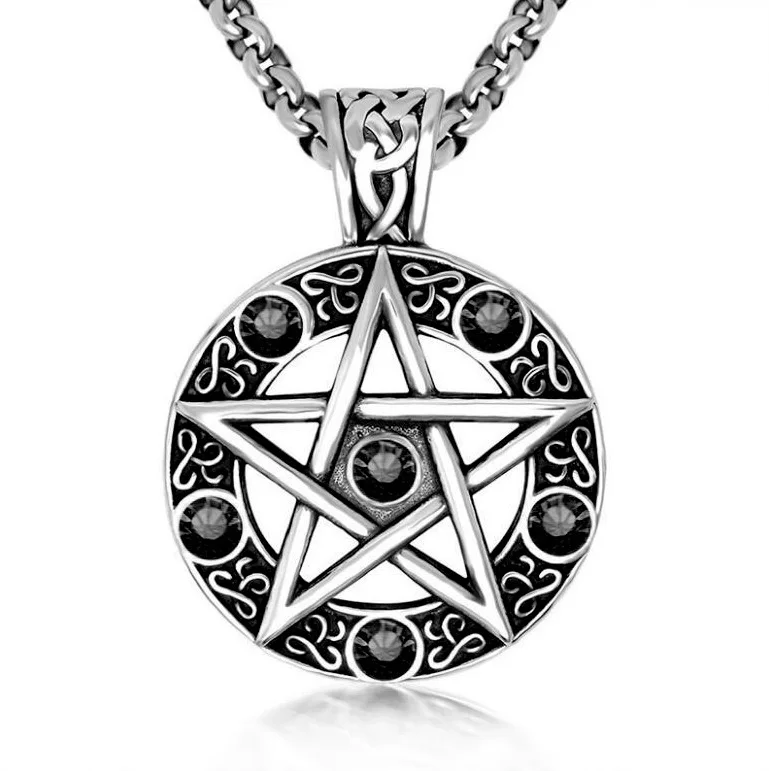 Gothic Pentagram Pendant Necklace Pagan Wiccan Jewelry Pentagram Witch Charm Statement Necklaces Punk Magic Gifts for Women Men