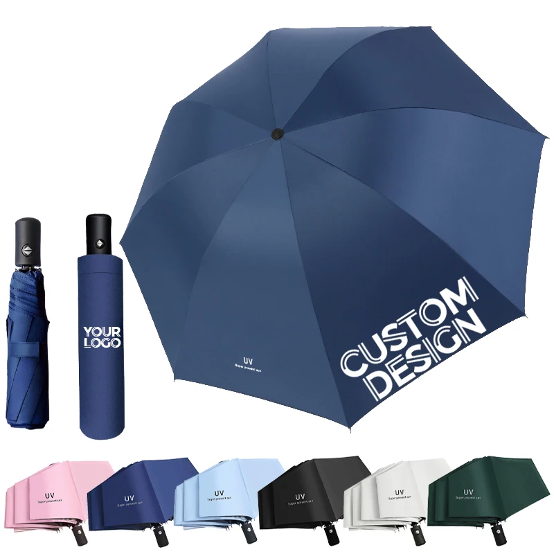 Wholesale Windproof Portable Folding Mini Automatic Umbrellas With Pouch Custom UV sun Umbrella With Logo