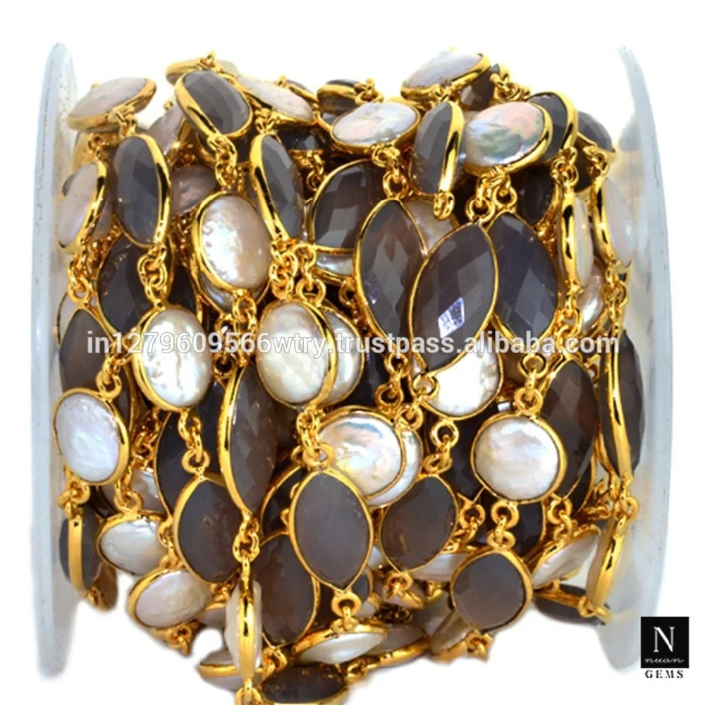 Wire Wrapped Gold Plated Brass Handmade Bezel Gemstone Link Charm Connector Chain DIY Finding Wholesale Necklaces Jewelry Making