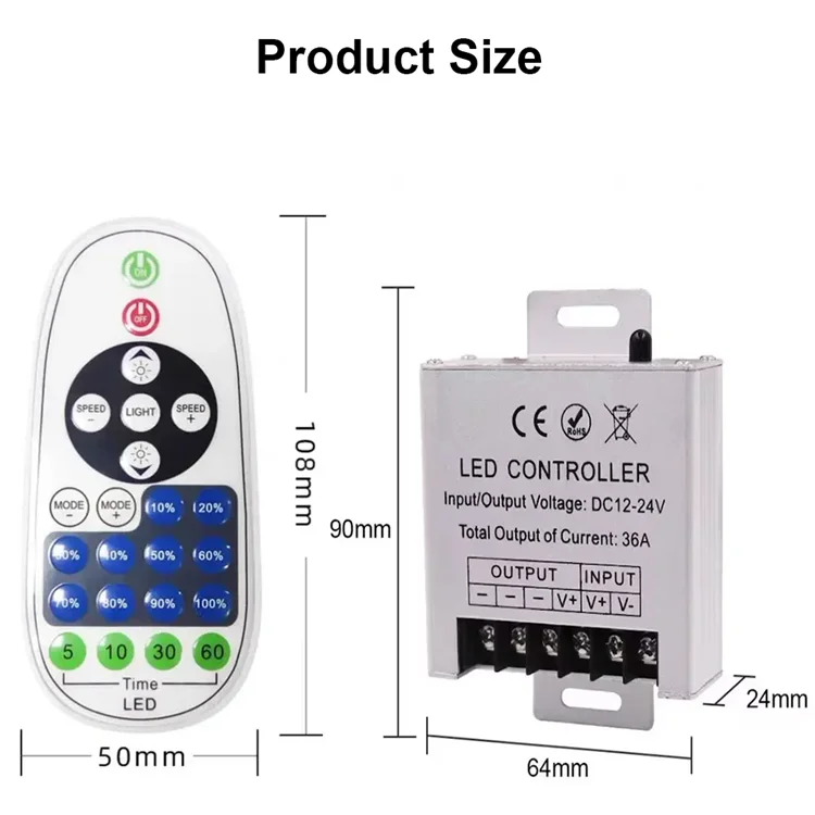 DC12V-24V 36A RF пульт дистанционного управления беспроводной светодиодный диммер переключатель для 5050 2835 Светодиодная лента свет алюминиевый RGB усилитель