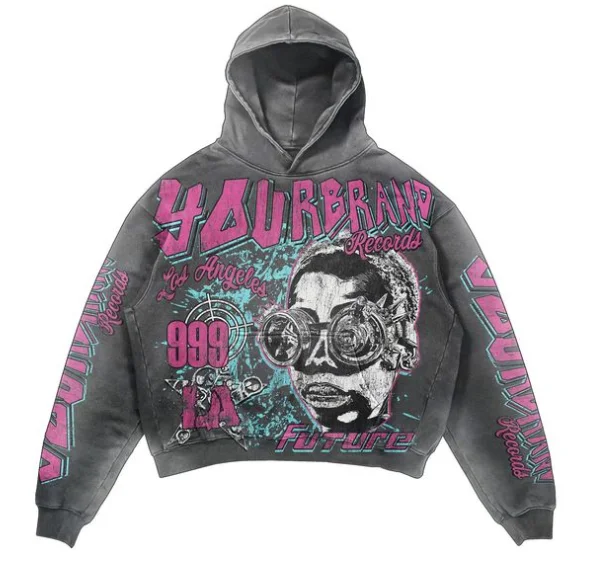 Custom Manufacturer Y2k Heavy Weight Dtg Print Knitted Hoodie Vintage Wash Cropped Raw Hem Hoodies Hombre