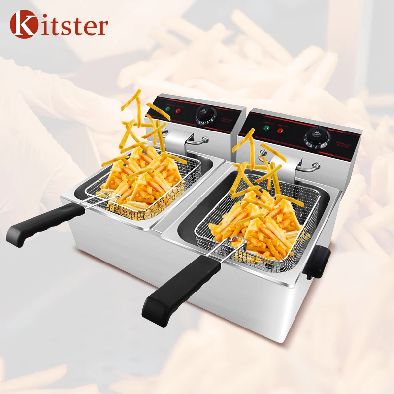 8 + литров двойной корзина для электрофритюрницы коммерческий Электрический картофеля-фри фритюрница машины глубокой заморозки жира картофеля с двумя решетками