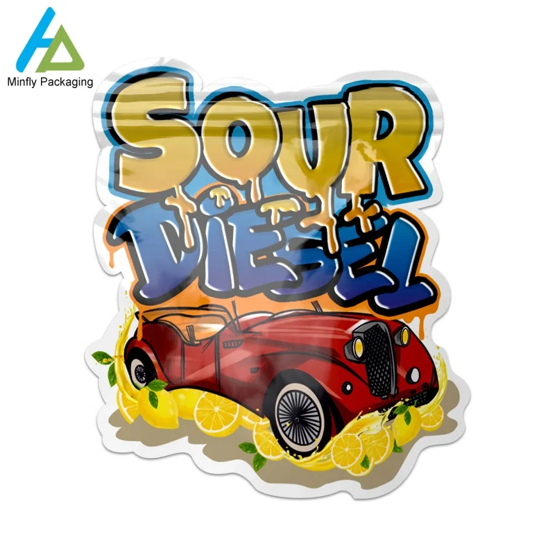 Minfly Custom Die Cut Irregular Doypack Ziplock Special 3.5 7 14 28 g 1/8 oz Shaped Plastic Childproof Mylar Pouch Packaging Bag