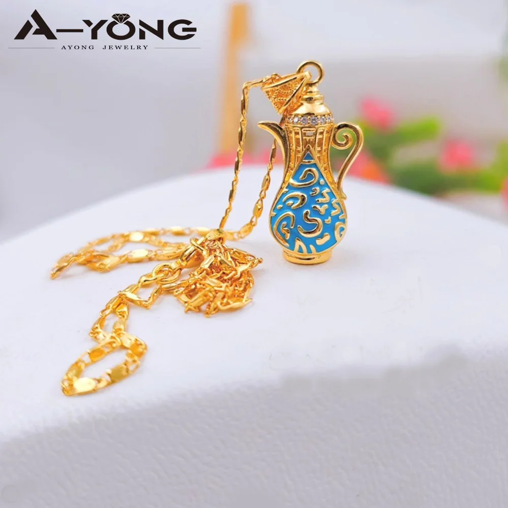 Винтажный исламский 21k позолоченный медный водонепроницаемый турецкий кулон с кулоном из бирюзового арабского кулона