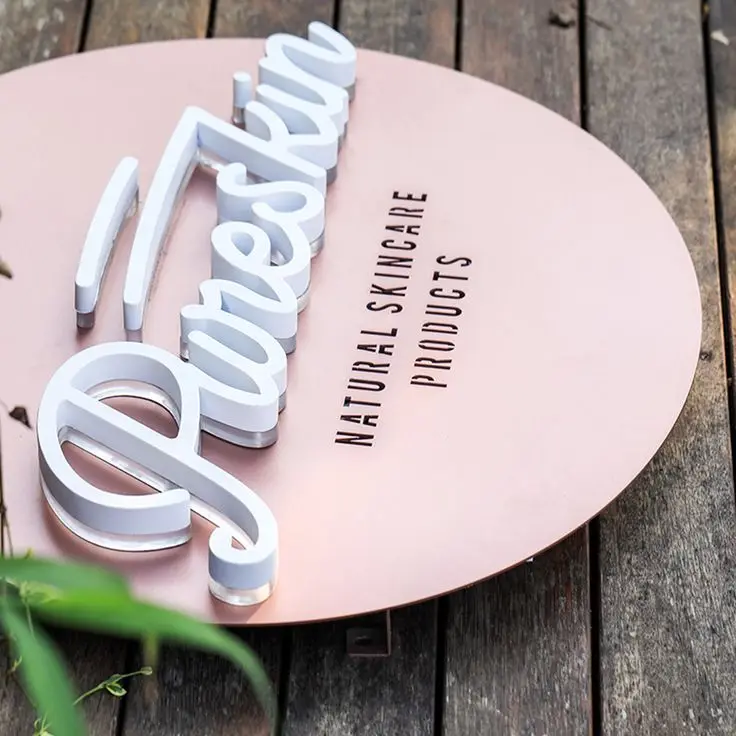 Customized Round Metal Logo custom wall 3d logo metal backlit sign store front business sign custom