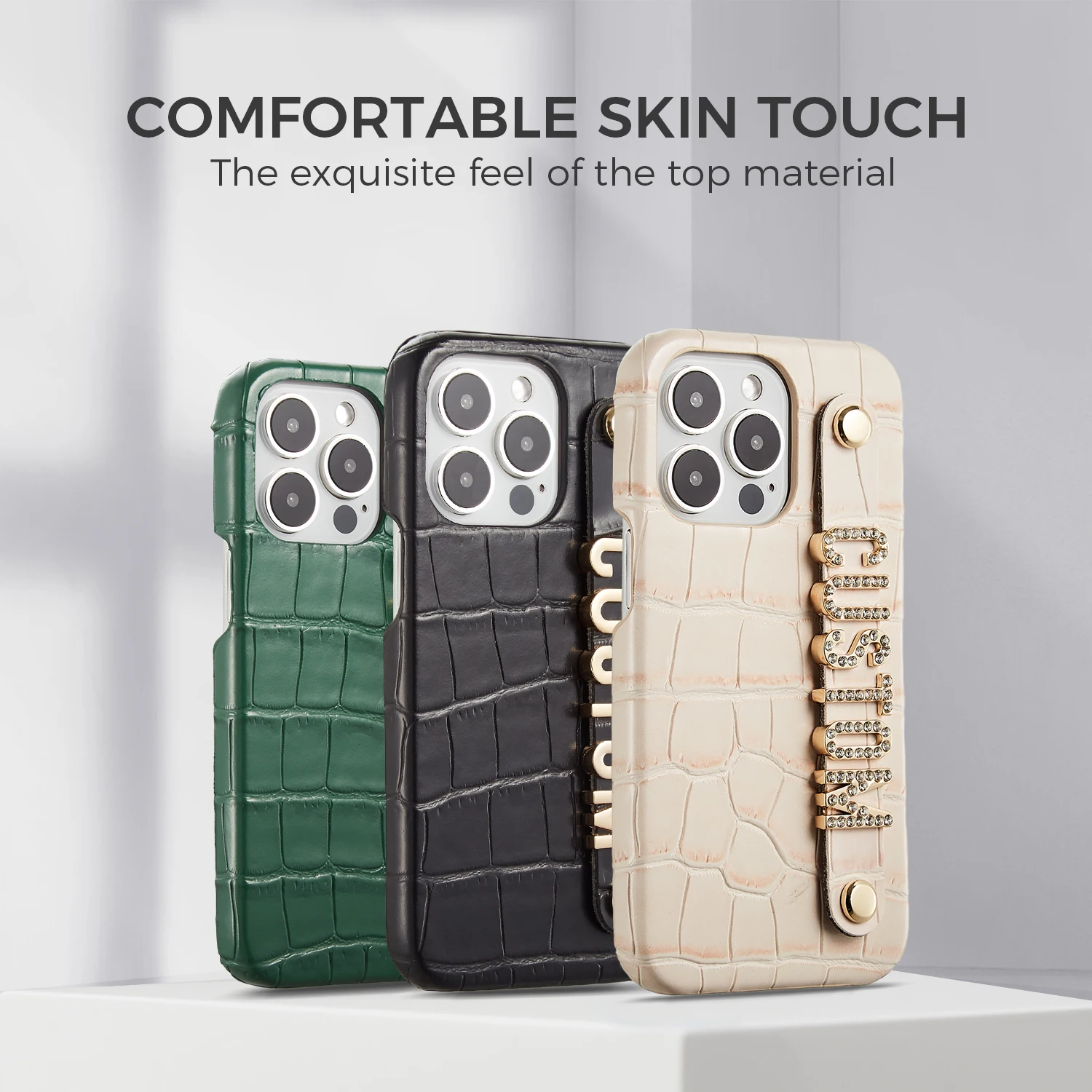 Holding Strap Metal Personalization Crocodile pattern Leather Phone Case For iPhone 11 12 13 14 Pro Max
