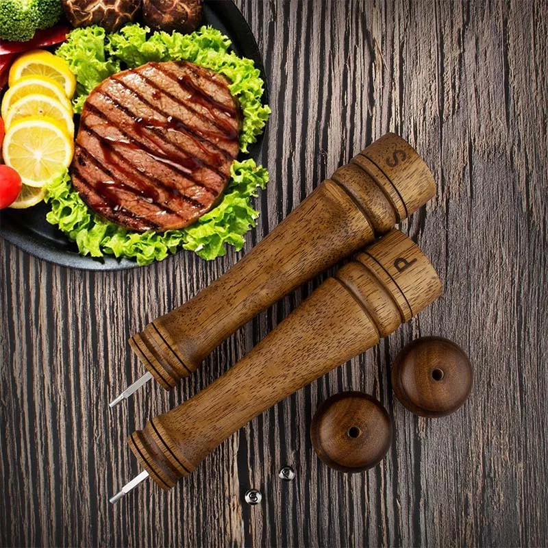 salt pepper mill Pack of 2 Easy to clean kitchen tools gadgets Oak band mark salt pepper grinder manual salt pepper mill