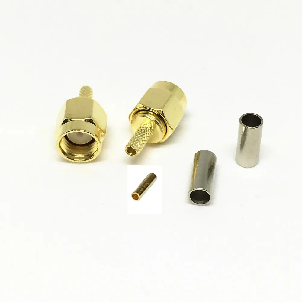 Brass RP SMA Male Plug RP-SMA Jack Crimp for RG174 RG316 LMR100 Cable SMA RF Straight Gold Connector