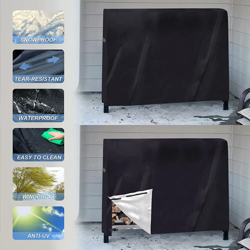 Heavy Duty Firewood Log Rack Cover 420D Oxford Waterproof All-Weather Outdoor Protection for Firewood Rack Cover