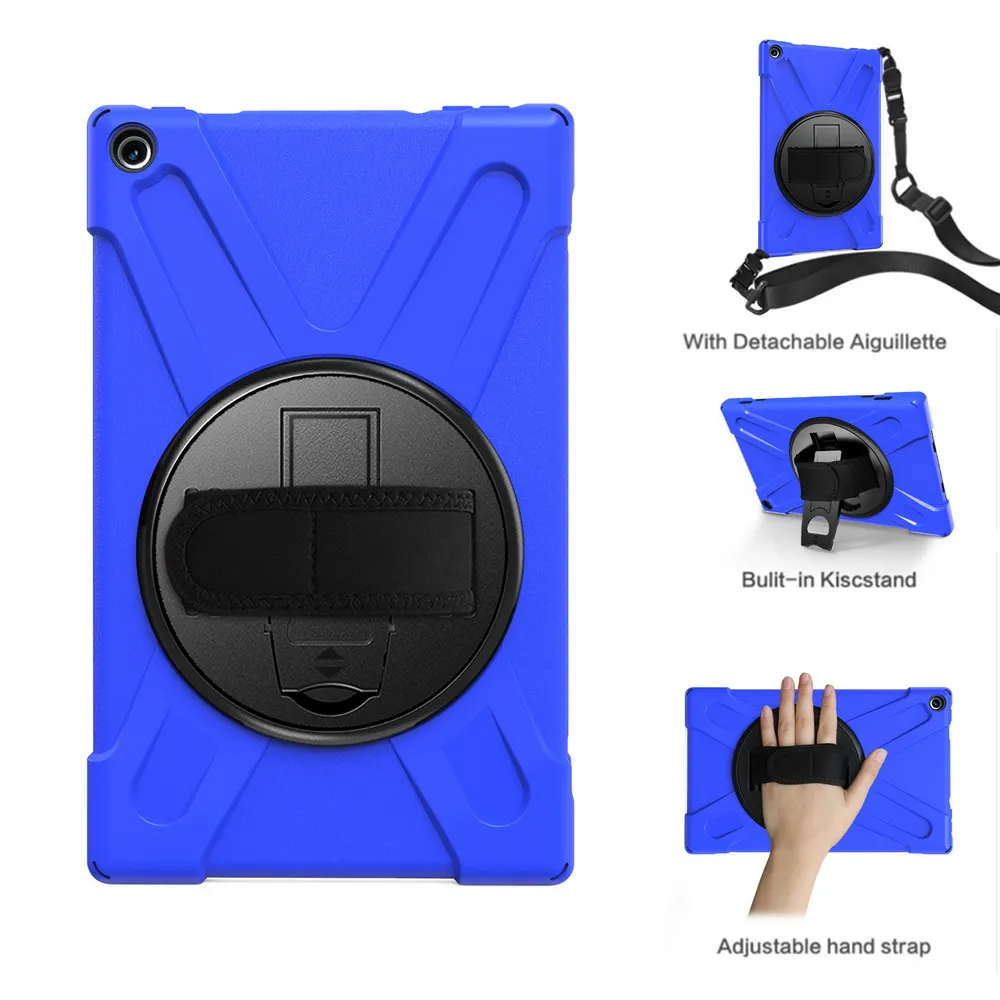 3 in 1 Hand Shoulder Strap Kids Safe Case For Amazon Kindle Fire HD 10 HD10 Plus 2021 Stand Heavy Shockproof Silicone PC Cover