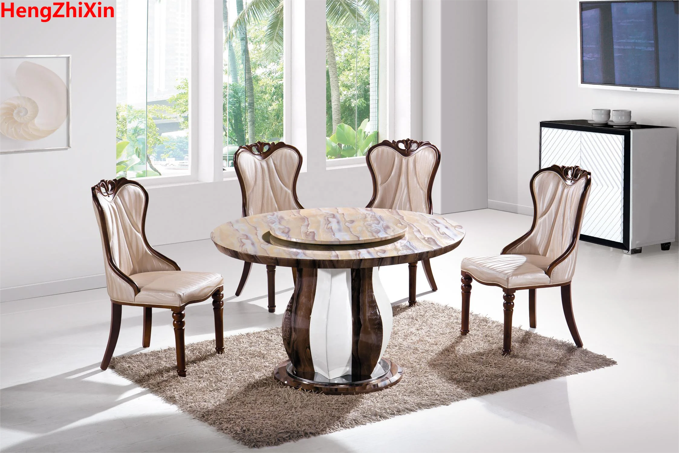 Современный пользовательский мраморный обеденный стол круглый стол с вращающейся семейной обеденной мебелью