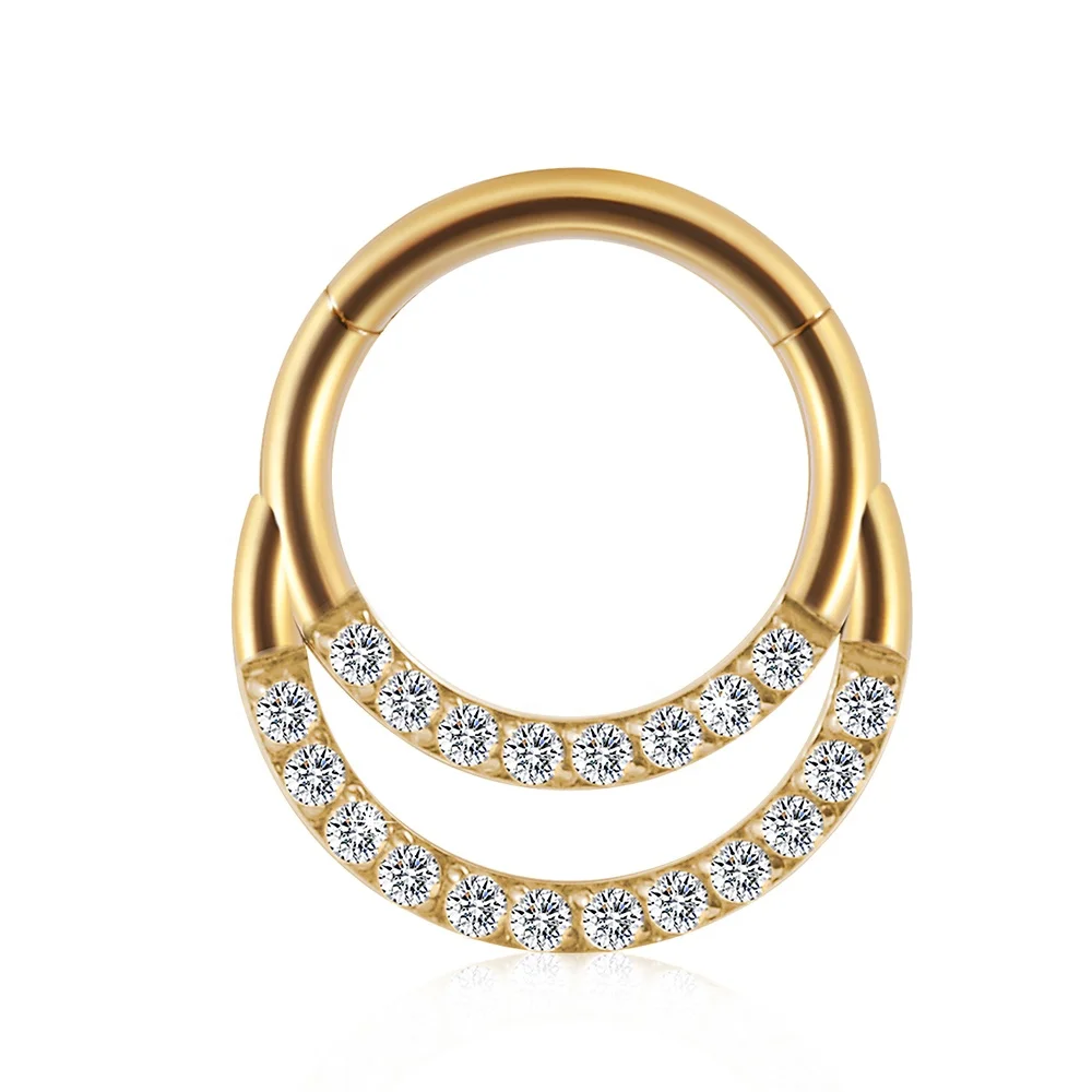 Surgical Steel Clear Zircon Earring Hoop Rock Hinged CZ Segment Clicker Ear Cartilage Nose Ring Piercing Wholesale