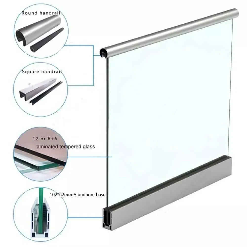 SVA-AS001Tempered Glass Railing Frameless Aluminum U Channel Glass Balustrade Balcony Fence Clamp Glass Railing
