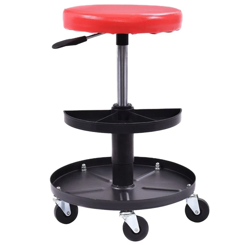 Height Adjustable Heavy Duty Rolling Pneumatic Creeper Garage/shop Seat Padded Mechanic Stool With Tool Tray For Car Repair