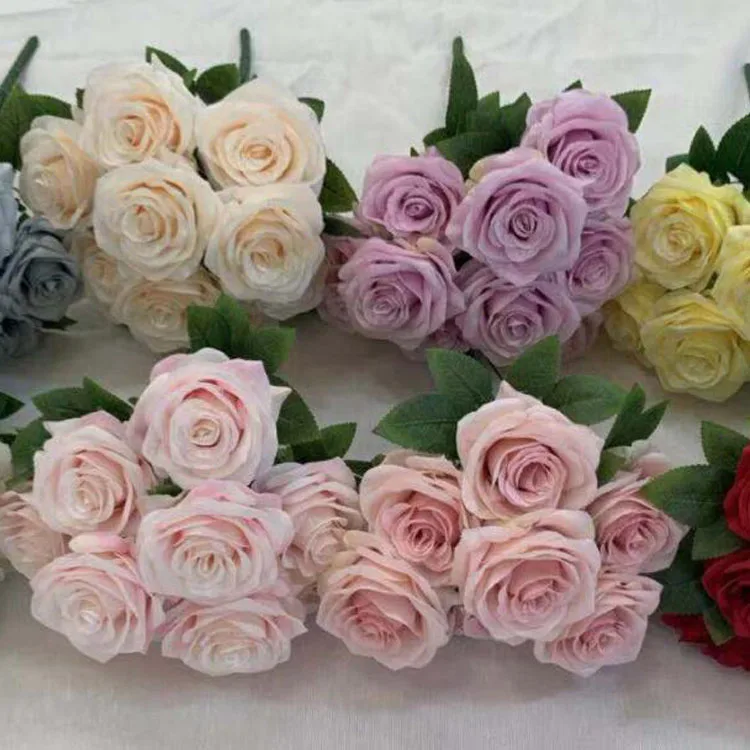 IFG factory direct colourful artificial flowers wedding rose with 10 heads