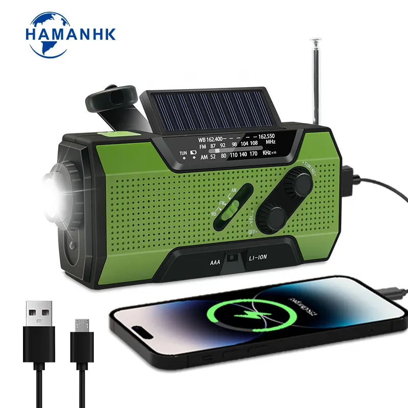 Portable Emergency NOAA Weather Radio Hand Crank Solar Powered with Flashlight portable outdoor speak with fm radio