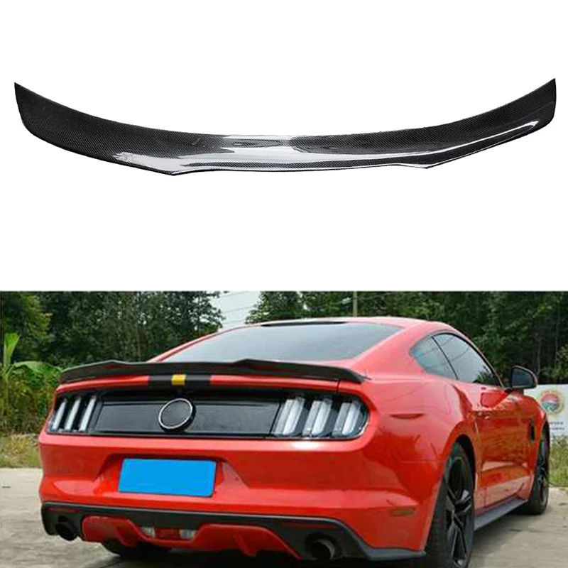 Gloss Black 3K Carbon Fiber Highkick Style Ducktail Trunk Wing Rear Spoiler For Ford Mustang