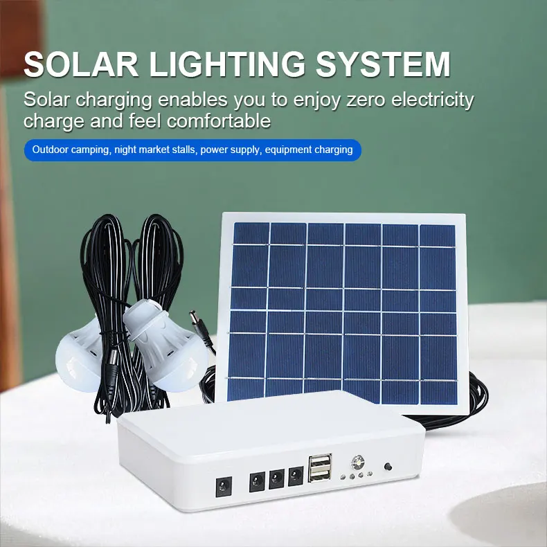 6V5W industrial portable solar energy system mini solar panel led light with 2pcs led light USB DC solar charge power bank