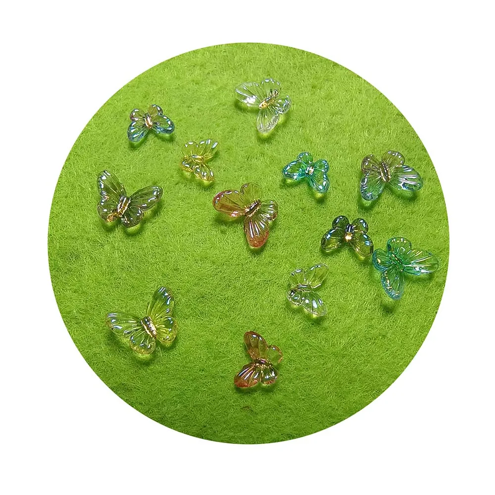 100Pcs Aurora Multicolor Butterfly Nail Art Charms 3D Resin Nail Decorations DIY Pressing Nail Decoration