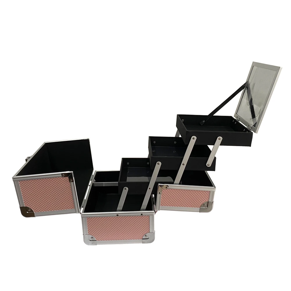 Makeup Train Case Portable Cosmetic Box Lockable with Keys and Mirror 3-Tier Trays Carrying with Handle Makeup Storage Box