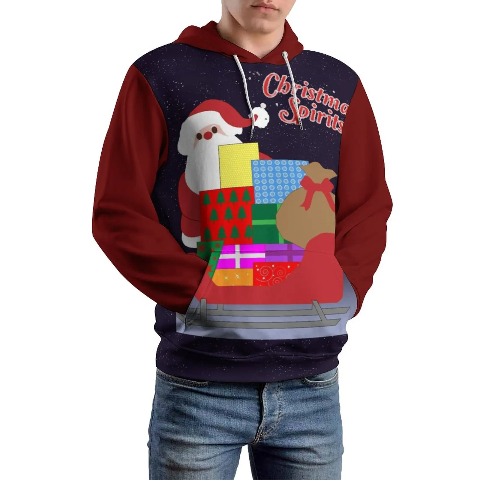 Красный и Синий принт Санта на заказ Рождественский толстовка мужская джемпер для мужчин женщин