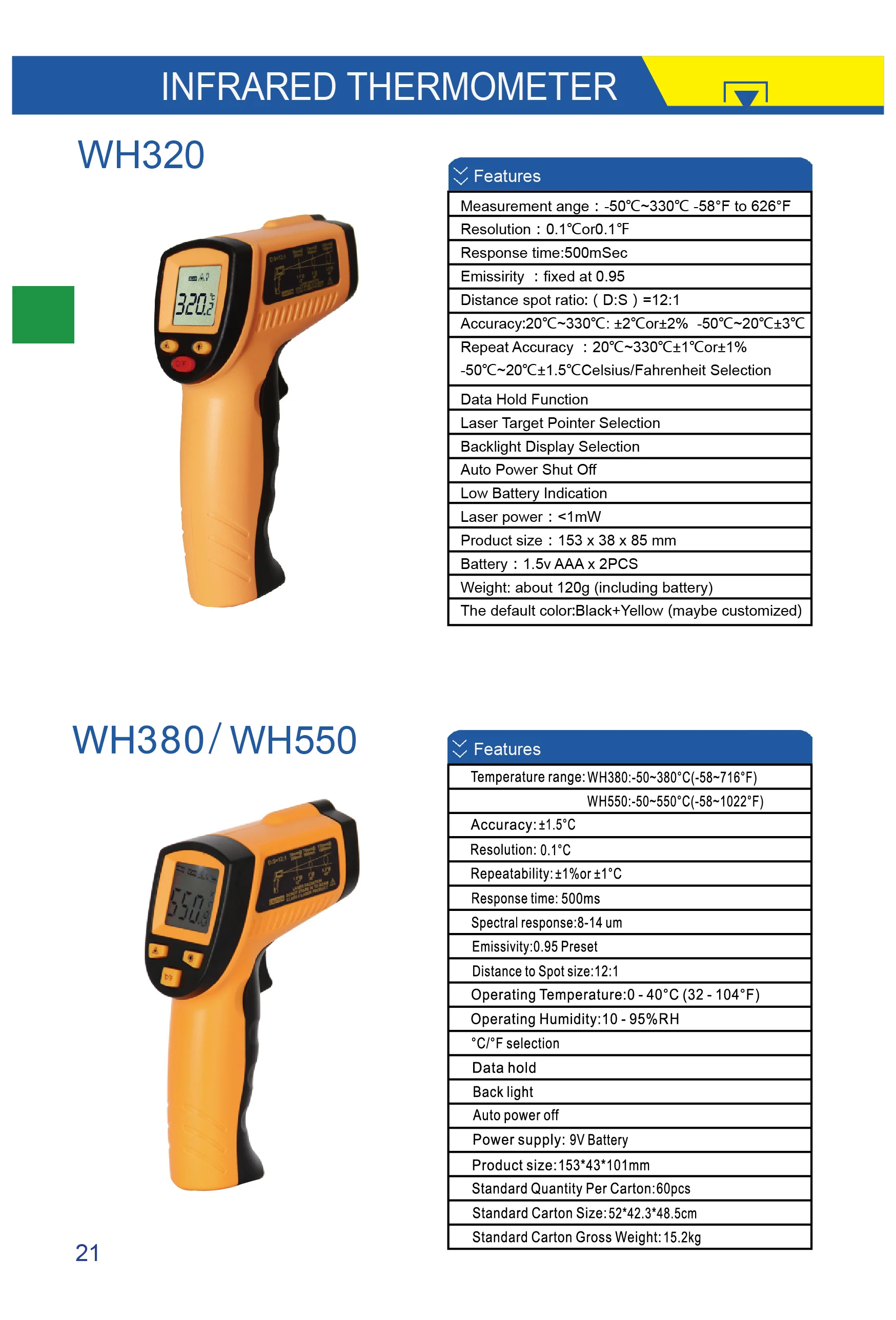 
Factory direct sale Infrared Thermometer WH550 Non-contact Industrial 