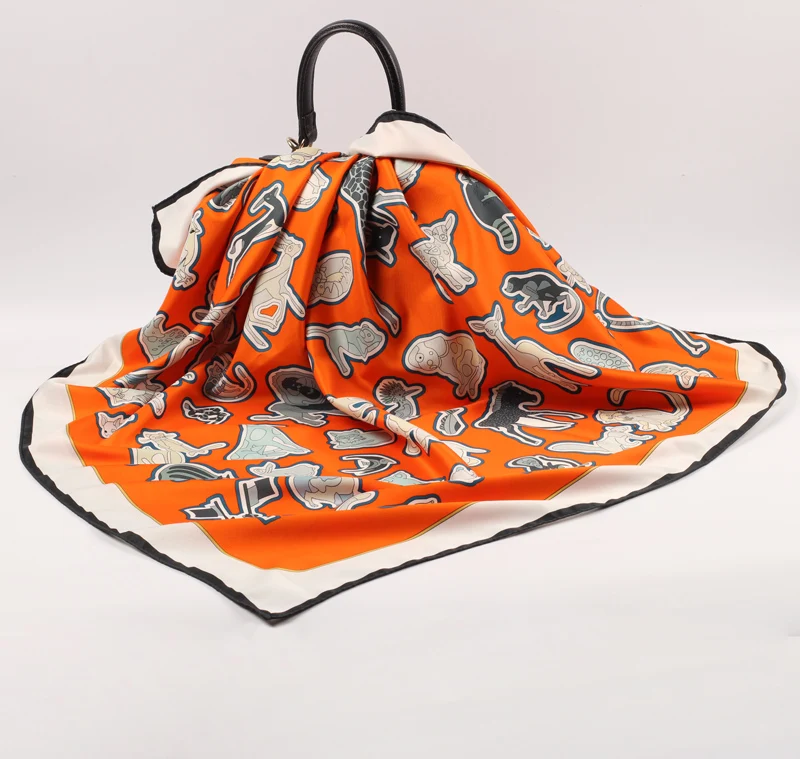 2024 New Imitated Silk Double Sided Printed Scarves Custom Logo 85*85cm Polyester Women Hijab Square Scarf Head Satin Scarves