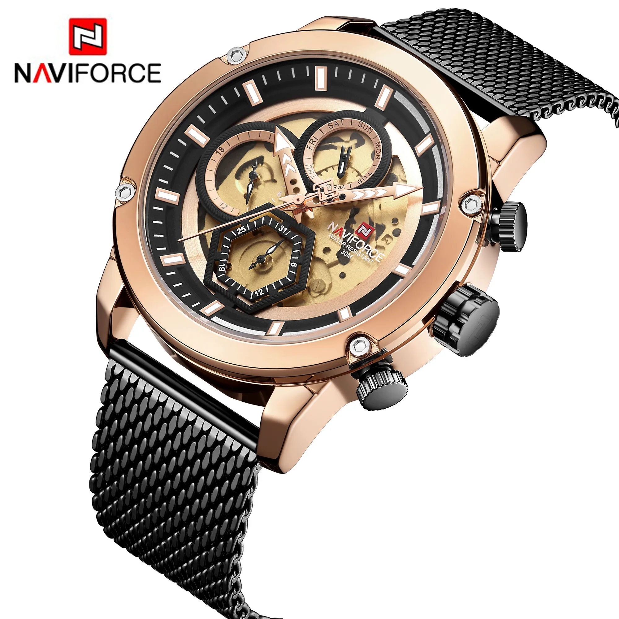 Naviforce watches 9167 Leather relojes Stainless Steel Mens wrist watch Luxury Quartz Sport Watch for men