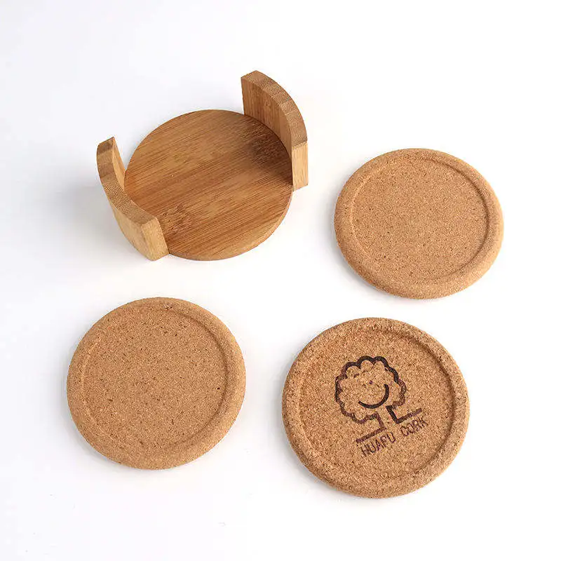 Wholesale Premium 4 Piece Cork Coasters Set,Round coasters for drinks beer