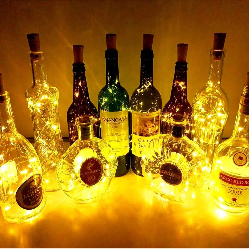 Solar Powered 8 LED Fairy String Lights Waterproof Night Fairy Cool White Wine Bottle