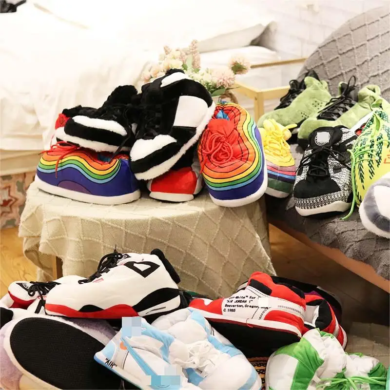 Лидер продаж модная зимняя обувь для дома теплые плюшевые Кроссовки Aj Yeezy тапочки в баскетбольном стиле зимние