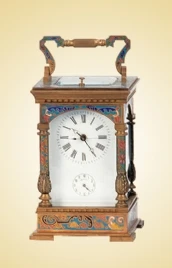 Large French Style Vintage Antique Gilt Brass Cased 8 Day Repeater Blue Floral Cloisonne Enamel Decorated Travel Clock/Watch