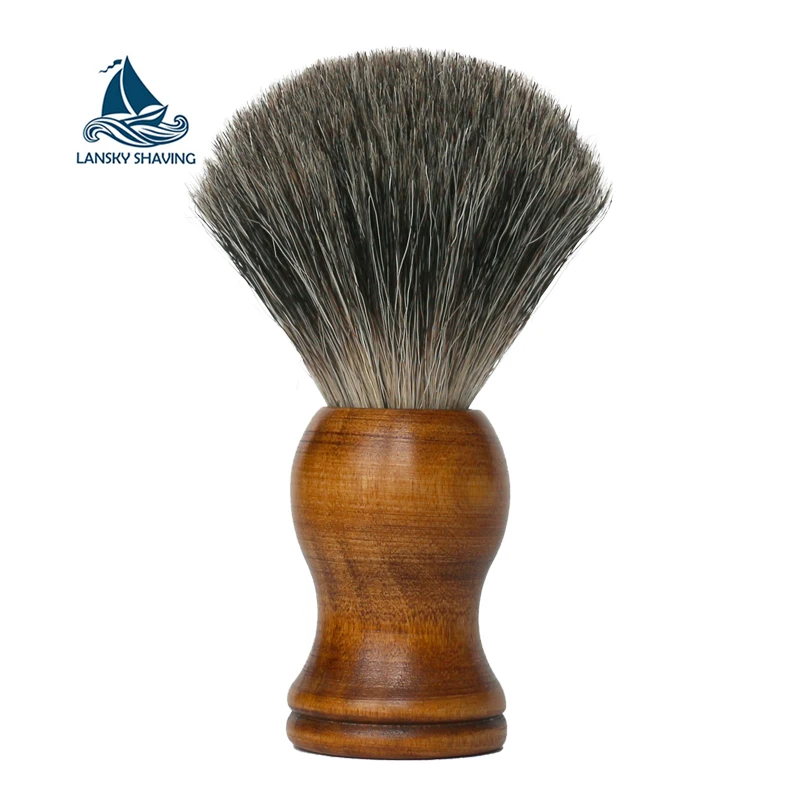 Professional gold wooden handle shaving brush grey badger
