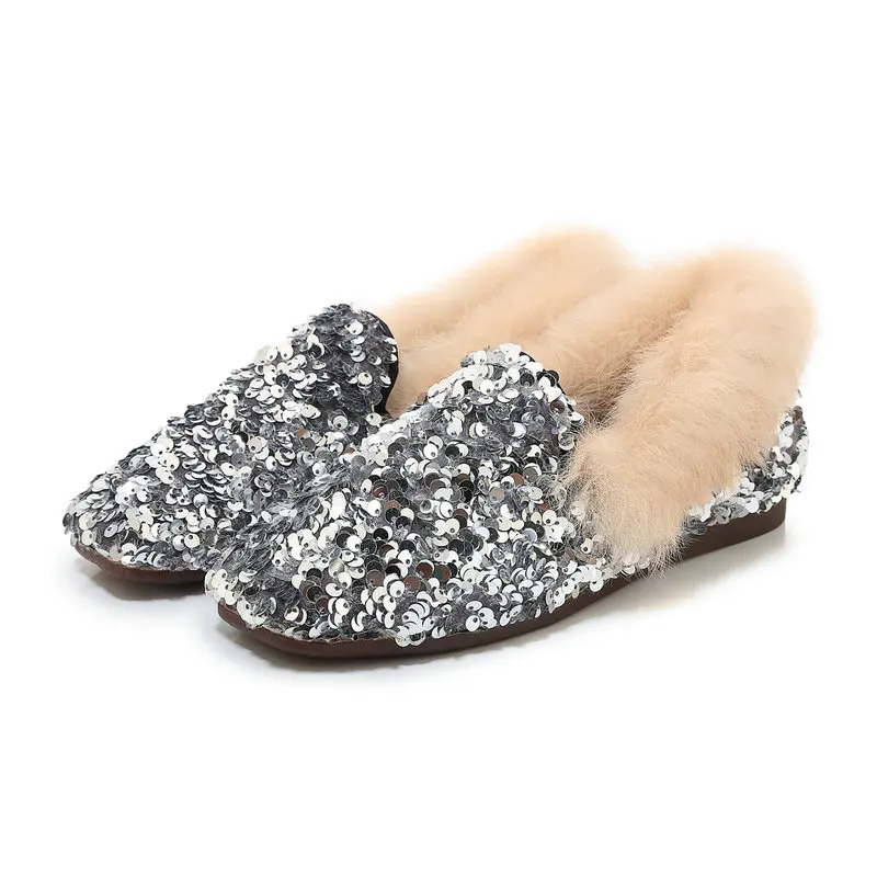 
Wholesale Women Shoes 2021 Popular Warm Sequined Cloth Flat Branded Luxury Shoes Mules Woman Slippers Half Shoe 