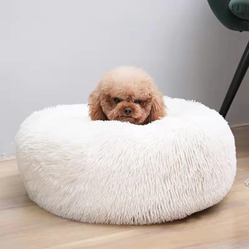 2022 Amazon Faux Fur Ultra Soft Washable Cushion Fluffy Cat Bed Pet Beds, Washable Plush Round Eco Friendly Sofa Luxury Dog Bed