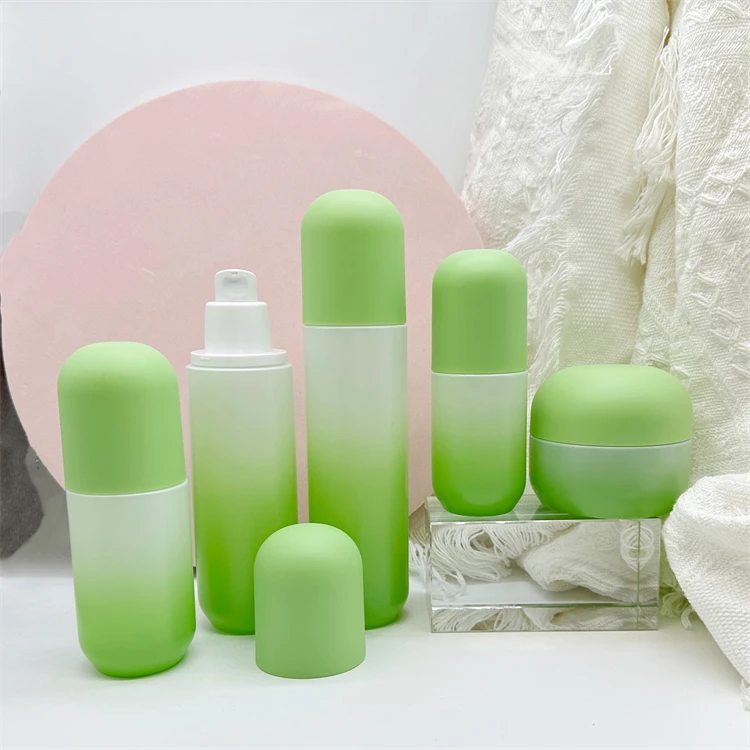 40ml 100ml 120ml 50g 100g Cosmetic green color glass empty skin care lotion bottles and jars set