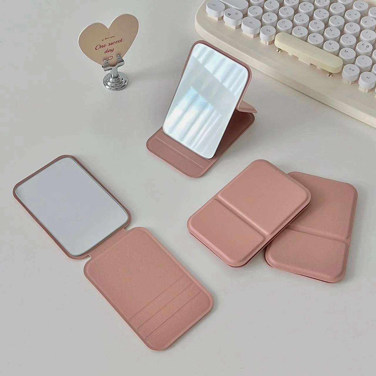 New Arrival Handheld Desktop Small Travel Cosmetics Mirror Customizable Portable Folding Makeup Mirror For Girls